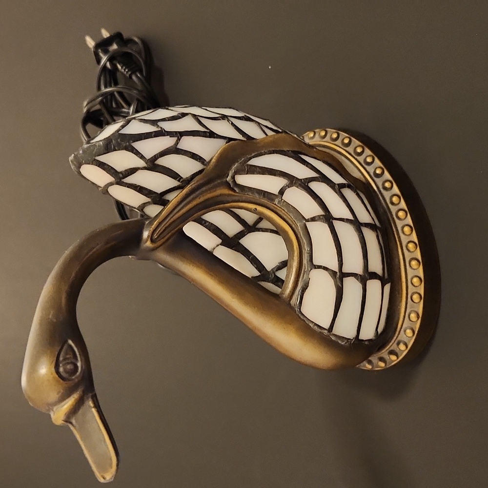 Red Barrel Studio Bronze Swan Accent Lamp with White Mosaic Wings